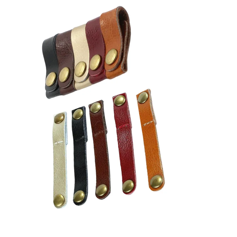 

10pcs Data Cable Holder Leather Band Button Organizer Creative Cord Organizer Clip Leather Earphone Winder Mixed Color (5pcs 9x1