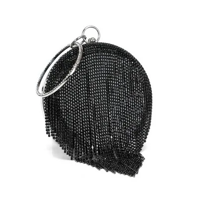 YM8210black Бриллианты круговой день клатчи мяч Модные женские вечерние сумки кисточкой стразы маленький день клатч вечерние сумки - Цвет: YM8210black