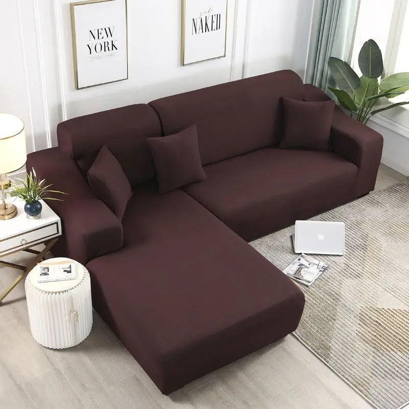 

Sofa Covers for Living Room L Shaped Chaise Longue Slipcovers Chair Protector 1/2/3/4 Seater Solid Corner Couch Cover