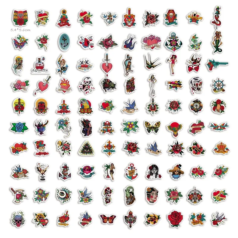 103050100pcs color beauty retro tattoo love cool stickers skateboard laptop guitar car graffiti decal home doodle diy sticker free global shipping