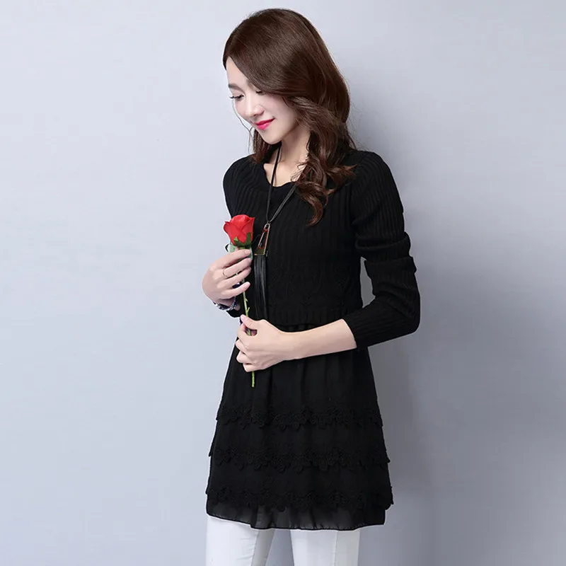 Осенне-зимнее Новое Женское платье-свитер из двух частей Модный пуловер с