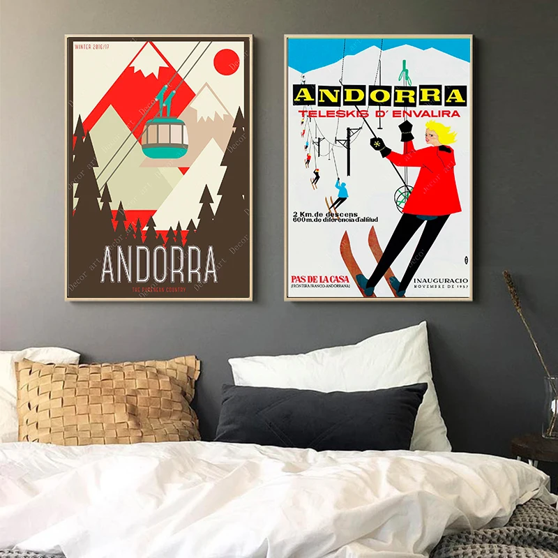 Картины на холсте с покрытием для путешествий лыжи в Андорре винтажные картины