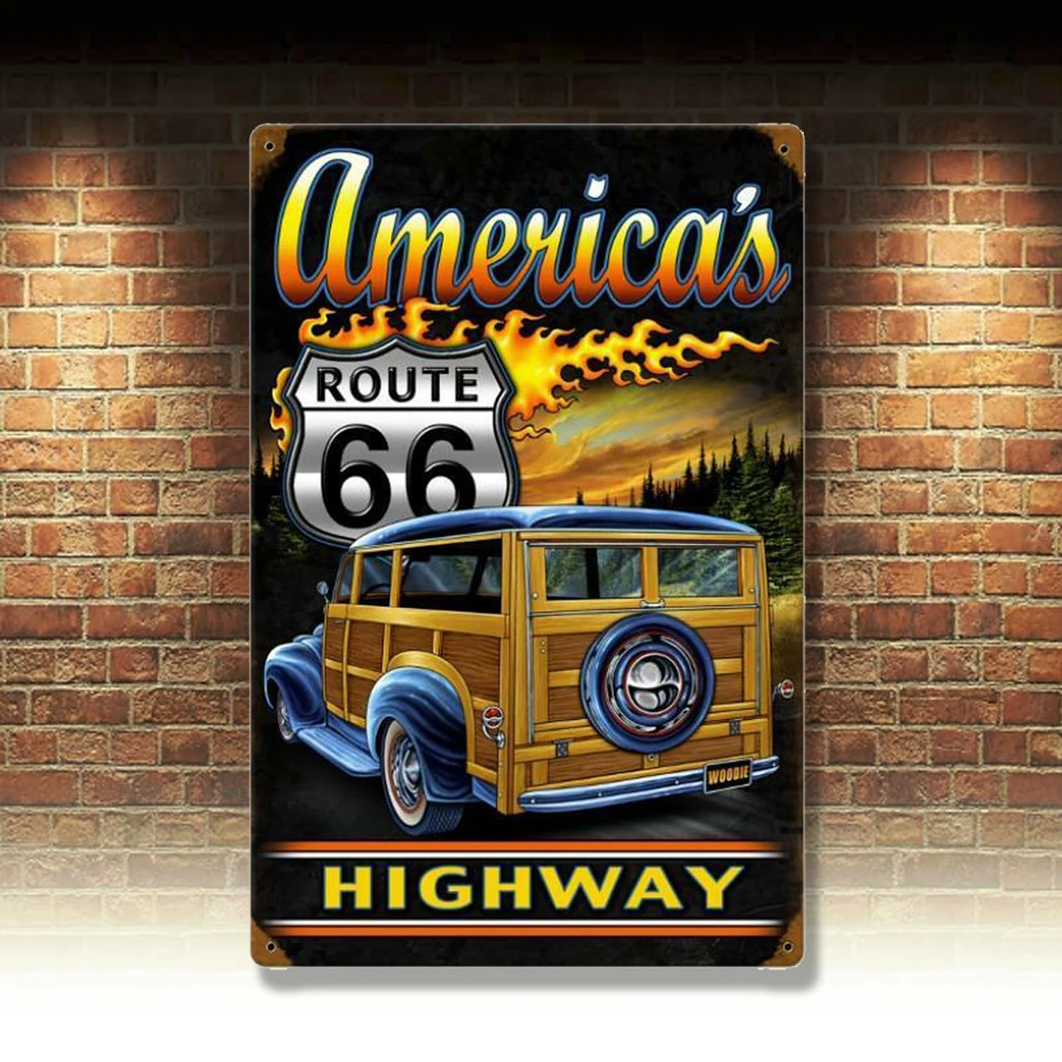 

America's Highway Woodie Route 66 Metal Sign