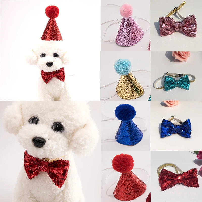 

Christmas Pet Dog Cat Adjustable Bow Tie Cap Cute Collar Pet Party Accessory Dog Cat Party Birthday Hat Bow Tie