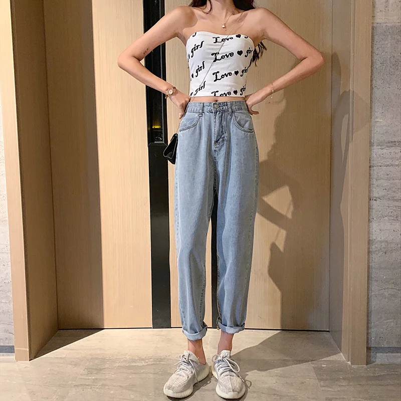 

Woman Pants Korean Version of The High-waisted Thin All-match Light Blue Jeans Women Summer New Casual Wide-leg Pants Trousers
