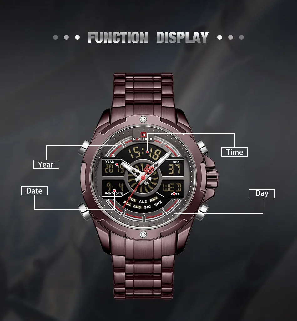 NAVIFORCE, роскошные мужские спортивные часы, брендовые военные водонепроницаемые цифровые кварцевые наручные часы с подсветкой, мужские часы