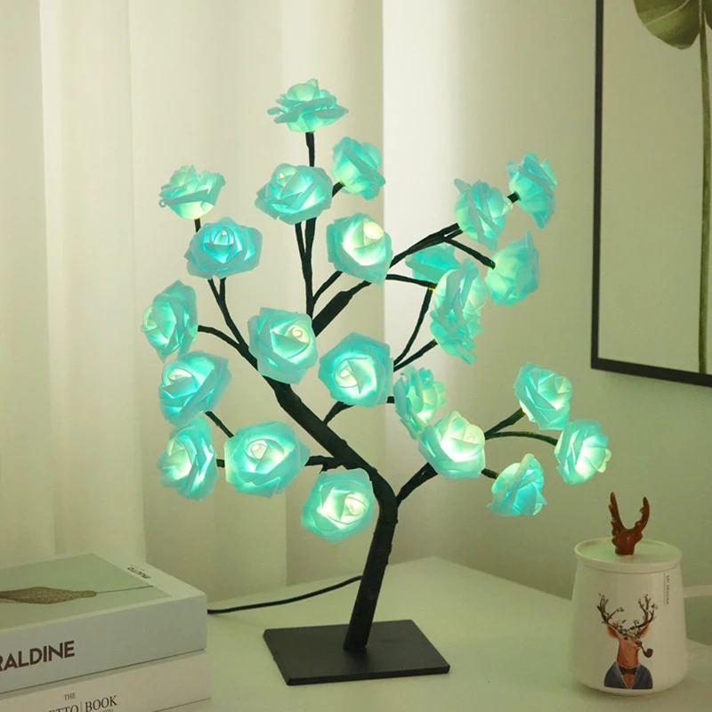 LED Table Lamp Light Rose Flower Tree USB Decoration Party Christmas Decoration Children's Room Gift Rose Lamp Home Decoration