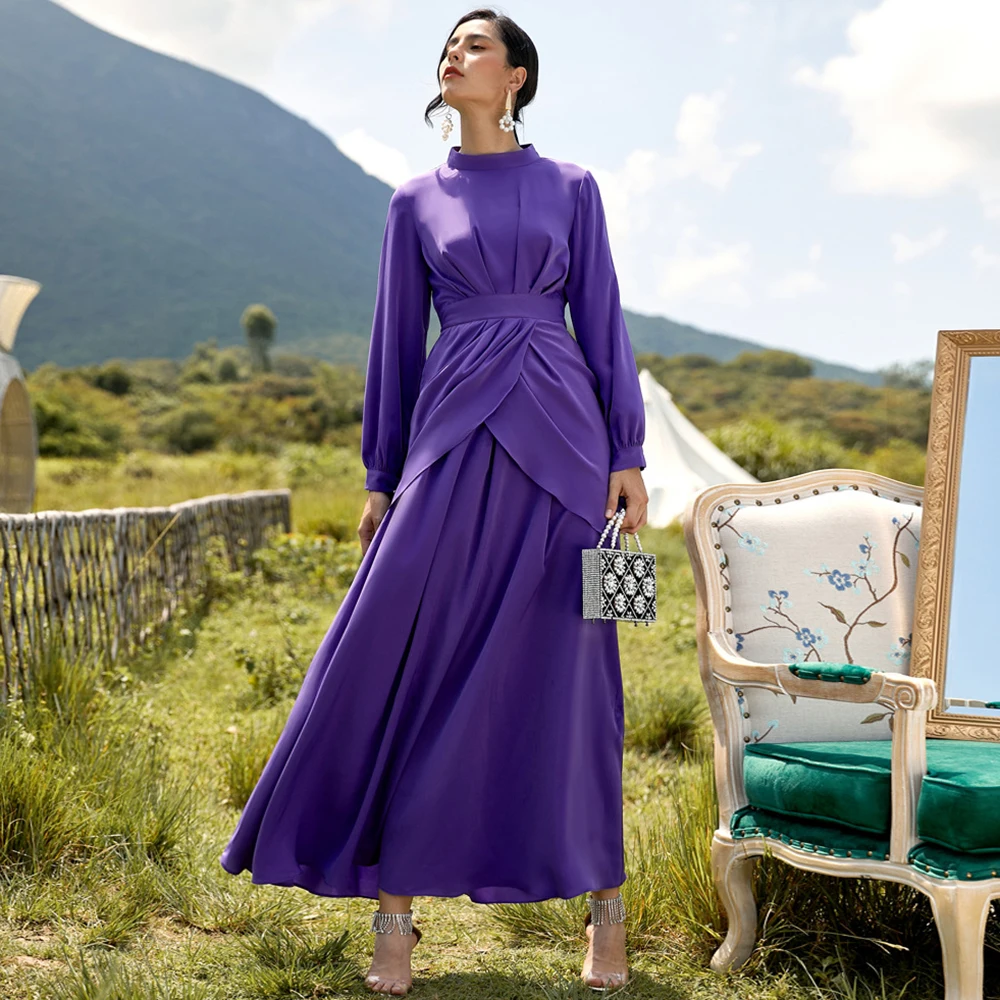 

Платье-Абая женское однотонное, свободное, с длинным рукавом, с высоким воротом, Дубай, Турция, Исламская одежда