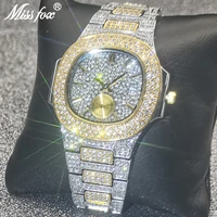 hip hop missfox gold and silver mens watches top brand luxury iced out aaa watch quartz waterproof dive dress jewelry clocks