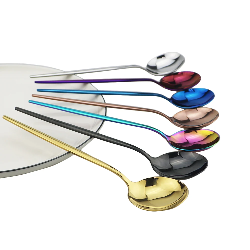 8pcs Rainbow Dinner Spoon Set Black Flatware 304 Stainless Steel Cutlery Home Party Kitchen Tableware Accessories | Дом и сад