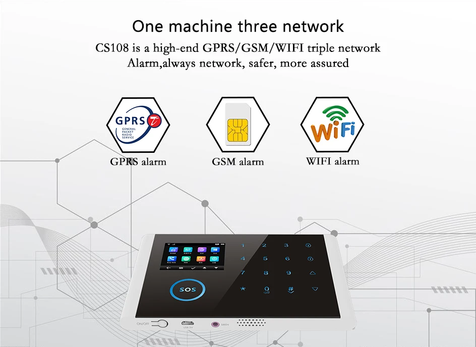 Jeatone Wifi GSM Home Alarm Security System Burglar DIY Kits LCD Display Touch Screen Keyboard APP Control Nine Language | Безопасность