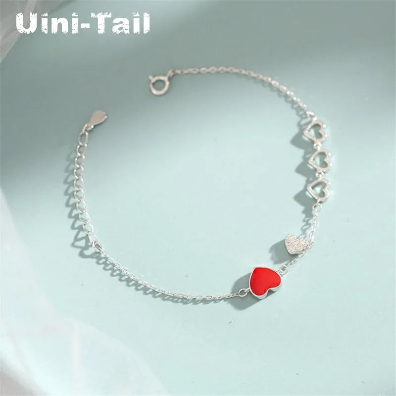 

Uini-Tail hot new 925 sterling silver simple red heart-shaped micro-inlaid bracelet fashion tide flow high-quality jewelry ED591