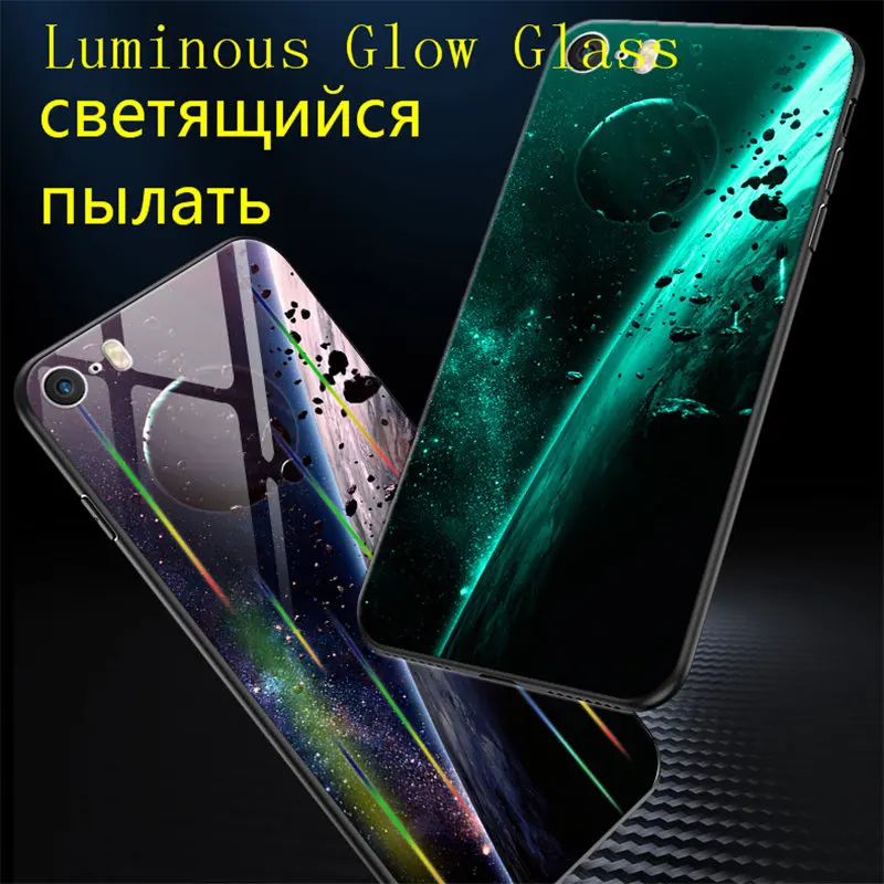 Светящийся чехол для iPhone 5 5S SE 6 6S 7 8 Plus X XR XS Max 11 Pro Max чехол, светящаяся задняя крышка из закаленного стекла, силиконовый чехол