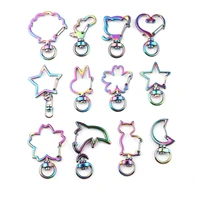 5pcs cute multicolor moon star keychain hollow heart cat animal flower key ring diy key chain accessories lobster clasp finding