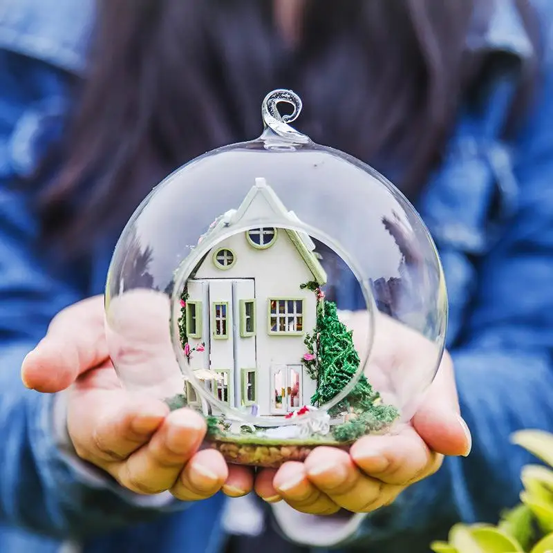 

DIY Greenwood Villa Glass Ball G011 Assembling Wooden Micro Landscape Doll House Miniature Furniture LED Lights Handmade Doll
