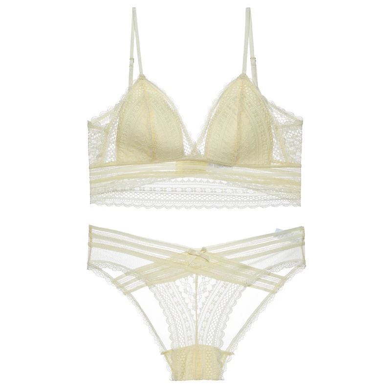 

Women's French ultra-thin triangle cup bra strapless backless lace comfortable U-shaped beautiful back large bra set WT106