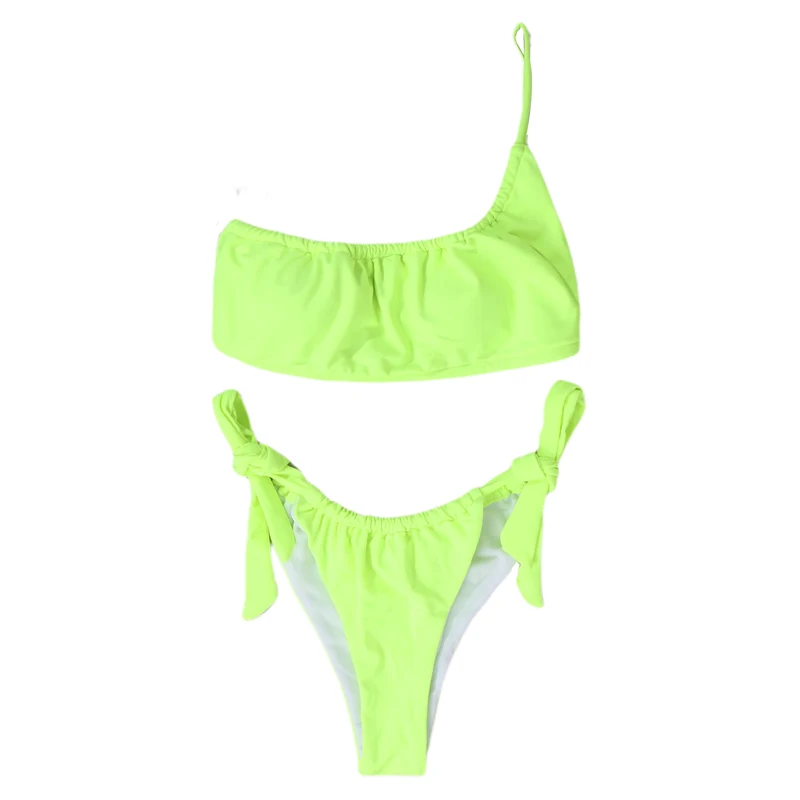 

Sexy Solid High Waist Swimwear Women Bikini 2021 Swimsuit Female One Shoulder Bikini Set Biquini Bathing Suit Swim Wear