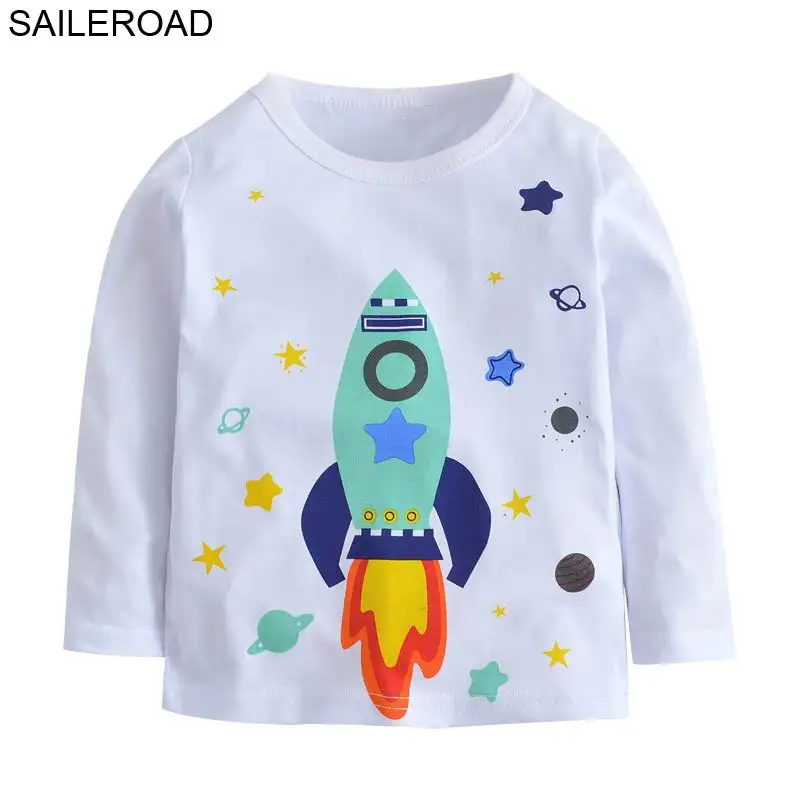 SAILEROAD Мультфильм Ракета Дети Мальчики Футболка с длинным рукавом Осень Мальчики Топы Детские футболки Детская одежда для маленького мальчика
