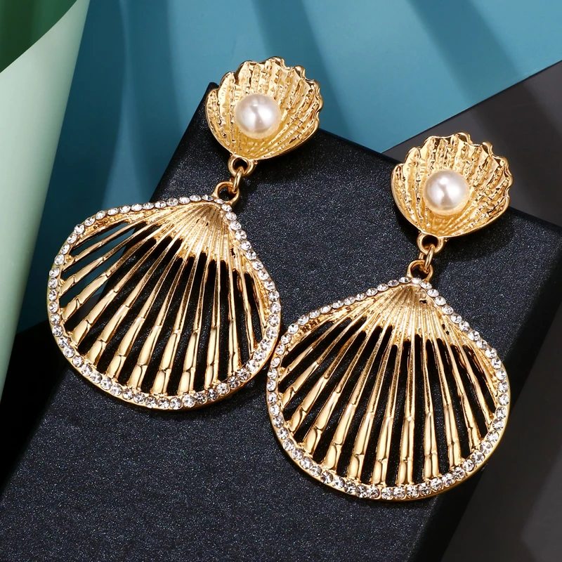 Большие серьги в виде ракушек для женщин эффектные из морских летние пляжные