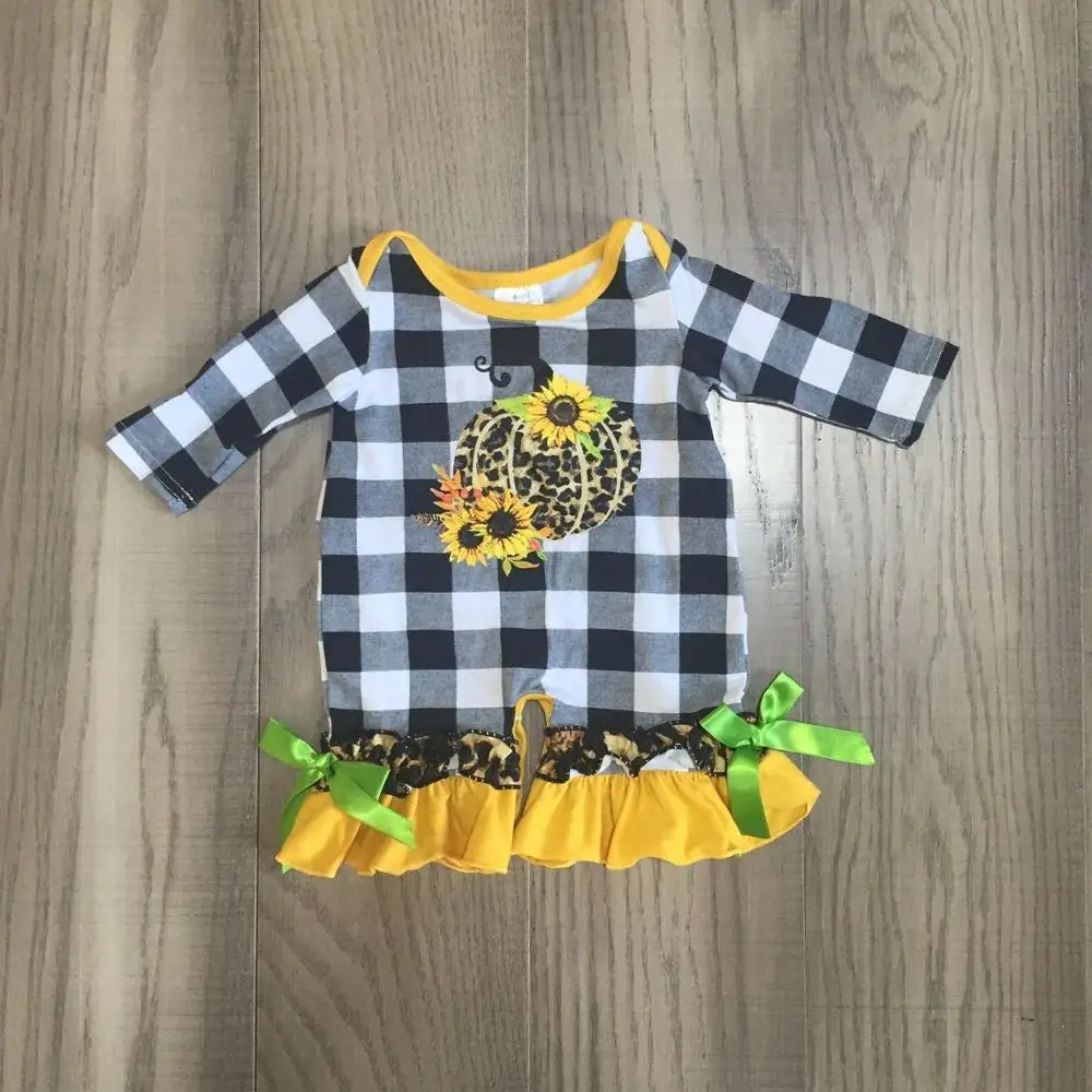 baby girl clothes halloween romper infant toddler leopard with pumpkin print plaid | Детская одежда и обувь
