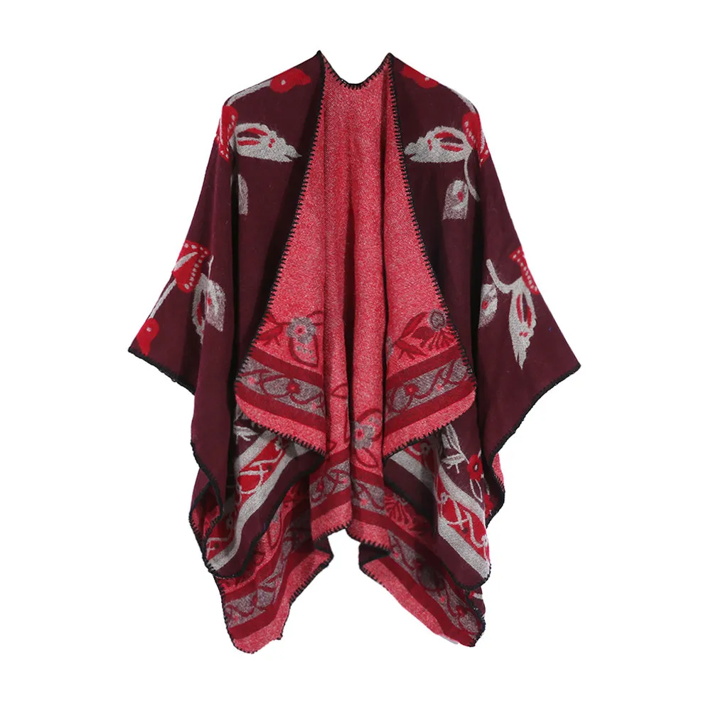 Зимняя накидка для женщин мягкий кашемировый кардиган с принтом шаль пальто