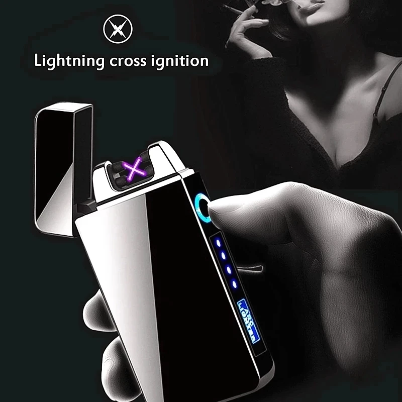 Windproof Dual Arc Lighter Plasma Flameless Rechargeable Electric for Cigarette Candle with LED Power Display | Дом и сад