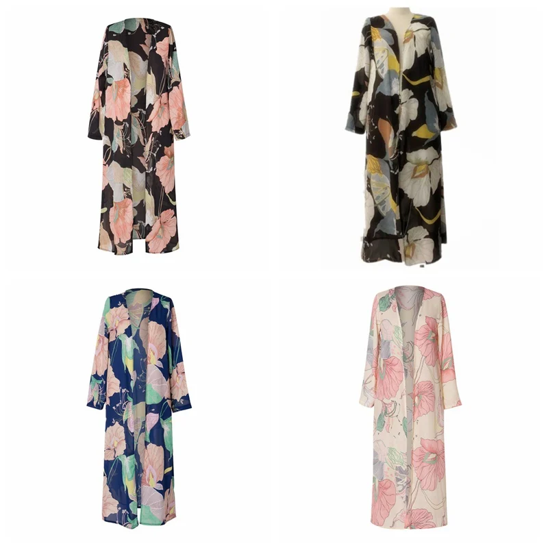 

Beach Sunscreen Blouse Casual Vintage Flora Printed Cardigan Long Loose Sun Protection Blouse
