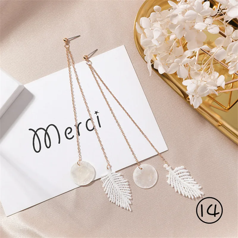 

White Shell Petals Geometric Round Circle Matte Metal Long Earrings Love Ear Dangle Earrings for Women pendientes mujer Brincos