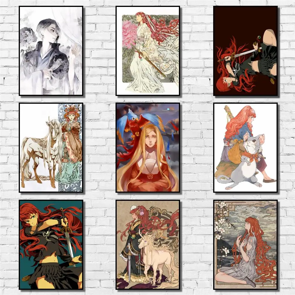 

16 Designs Anime Juuni Kokuki Twelve Kingdoms Whitepaper Poster Nakajima Youko Artwork Fancy Wall Sticker for Coffee House Bar
