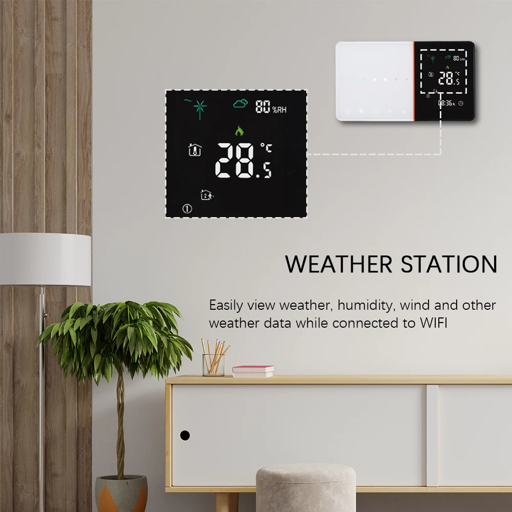 Умный термостат Tuya с Wi-Fi и метеостанцией контроллер температуры для
