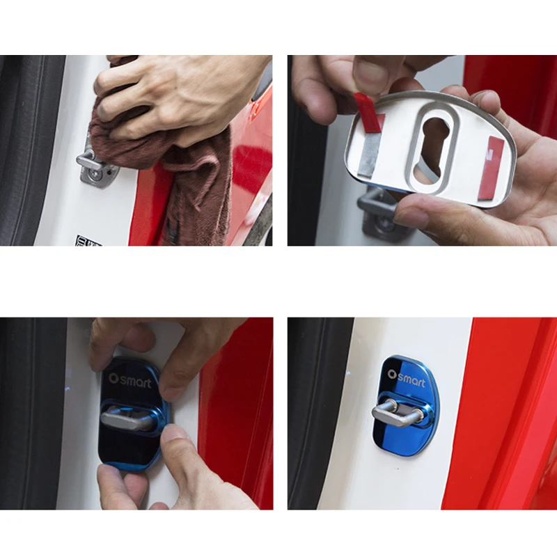 

4 Pcs Car Door Lock Cover Decorative Anti-rust Protection Cover Blue/Silver/Red/Gold/Black For Benz Smart 451 Fortwo 453 Forfour