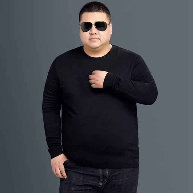 BLACK Размера плюс большие 8XL 10XL 12XL Мужская футболка длинные рукава на осень-зиму футболки; хлопковая домашняя обувь футболка топы 54 52 56-62 64 66 68 150 кг 160 кг - Цвет: BLACK