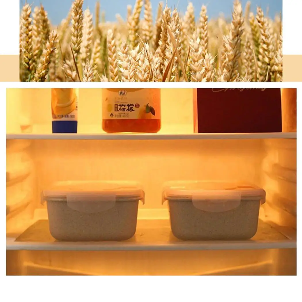 Wheat Straw Plastic Storage Box Microwave Heating Sealed Lunch 1 set Stainless Steel Tableware | Дом и сад