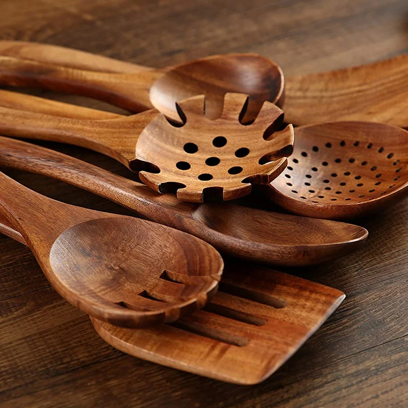 

Wooden Kitchen Cooking Utensils, 8 PCS Wooden Spoons and Spatula for Cooking, Sleek, Cookware for Home Use and Kitchen