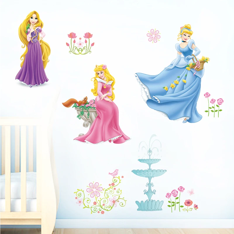 Cartoon Disney Rapunzel Cinderella Princess PVC Wall Stickers For Kids Girls Bedroom Accessories Home Decor Mural Art Decal | Дом и сад