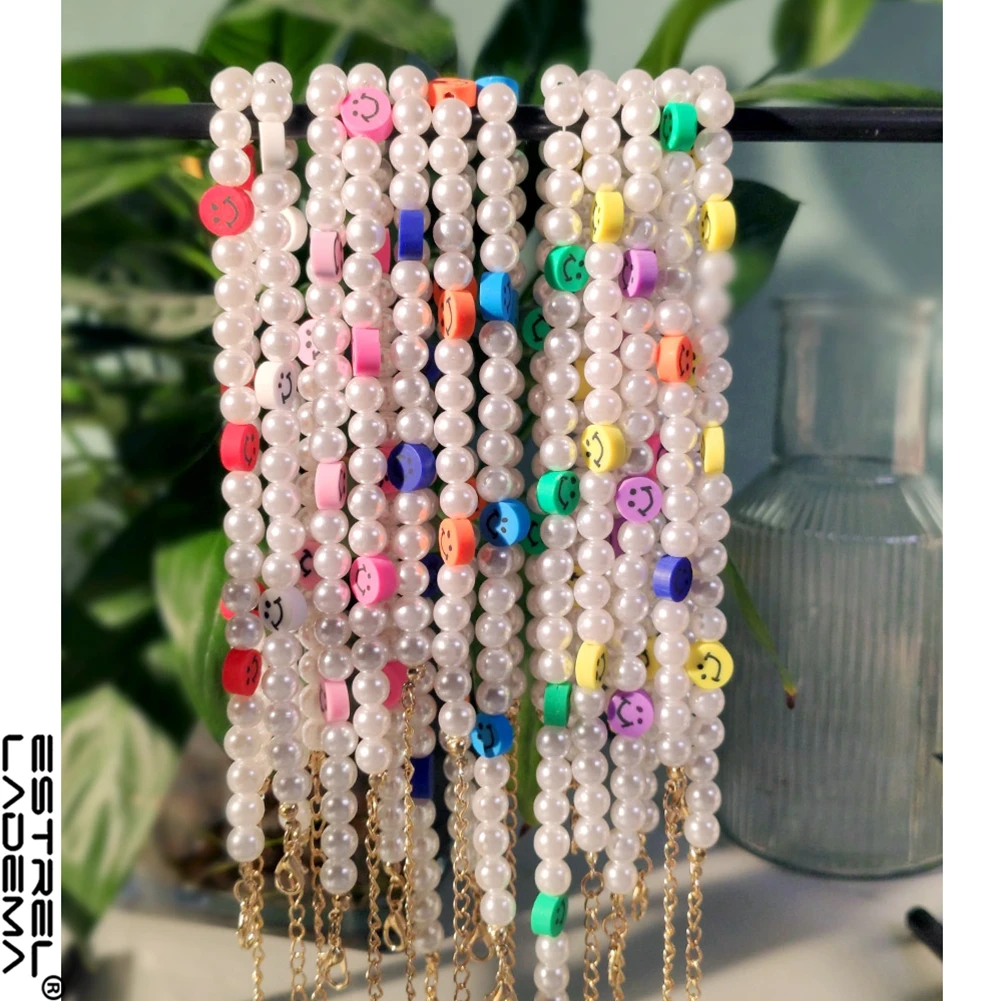 

Bohemia Colorful Smiley Face Imitation Pearl Beaded Necklace For Women Handmade Cute Clay Beads Strand Choker Necklaces Jewelry