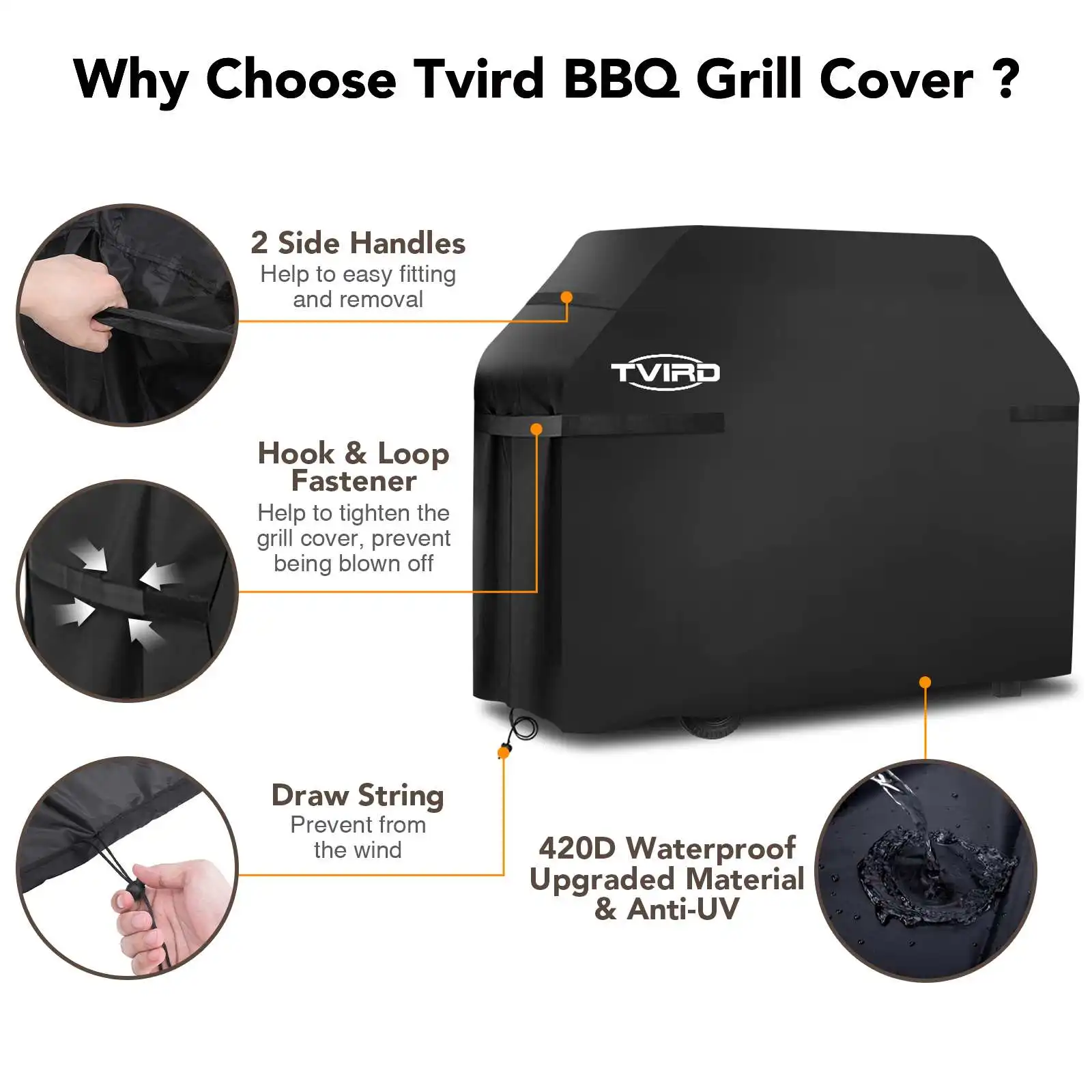

420D BBQ Cover Outdoor Dust Waterproof Weber Heavy Duty Grill Cover Rain Protective Outdoor Rain Barbecue Cover Round BBQ Cover