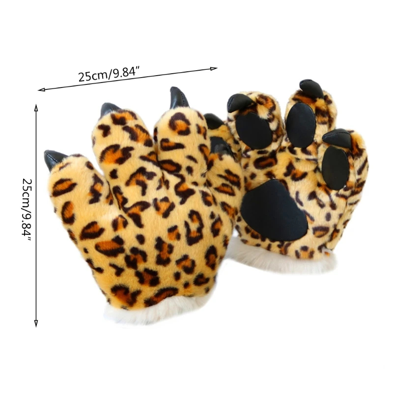 

Adult Kids Simulation Leopard Paw Plush Gloves Fluffy Animal Stuffed Toys Padded Hand Warmer Cosplay Costume Mittens