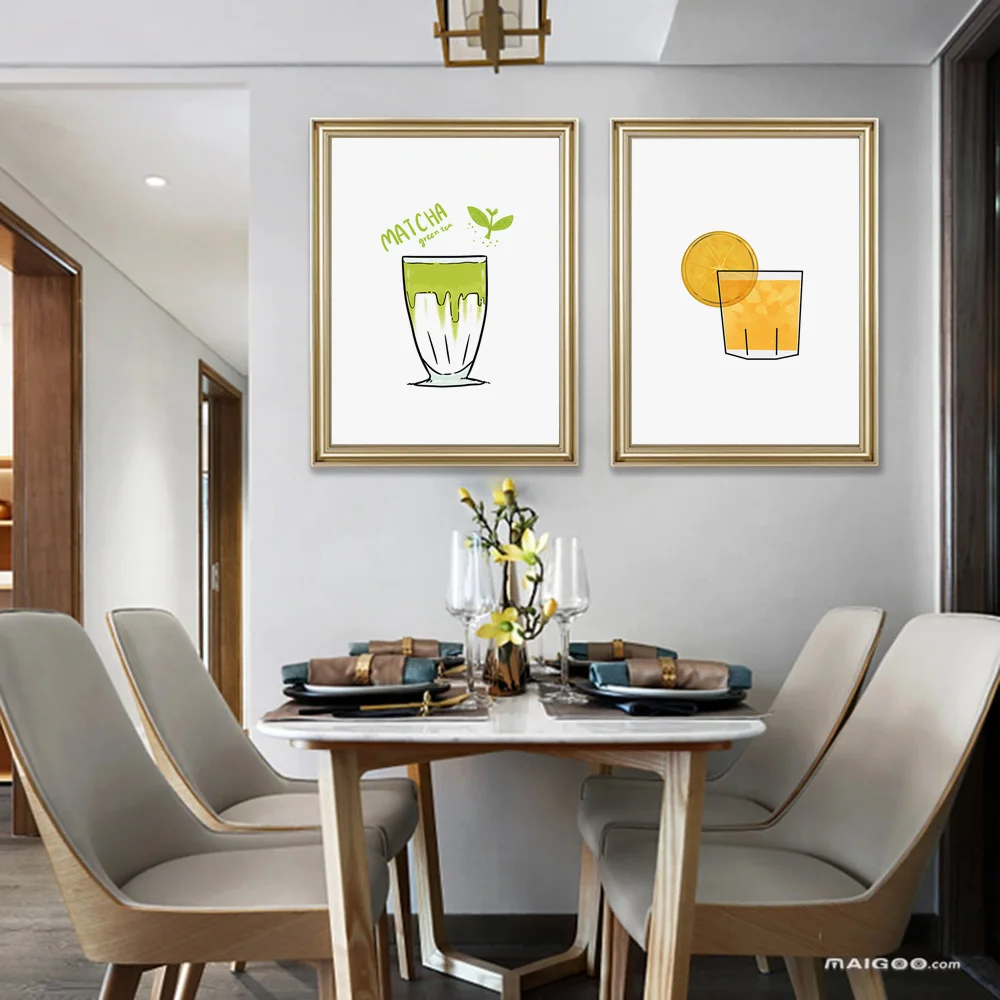 WTQ зеленый чай апельсиновый сок напиток закуска ретро постер Картина на холсте