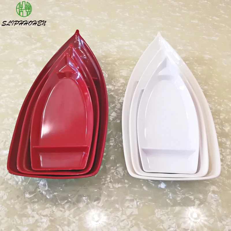 

Restaurant Sashimi Plate Coffee Shop Fruit Plate White Ship Shaped Dish A5 Melamine Imitation Porcelain Tableware