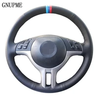 diy customized hand stitched black artificial leather car steering wheel covers for bmw e39 e46 325i e53 x5 x3 3 colors stripes