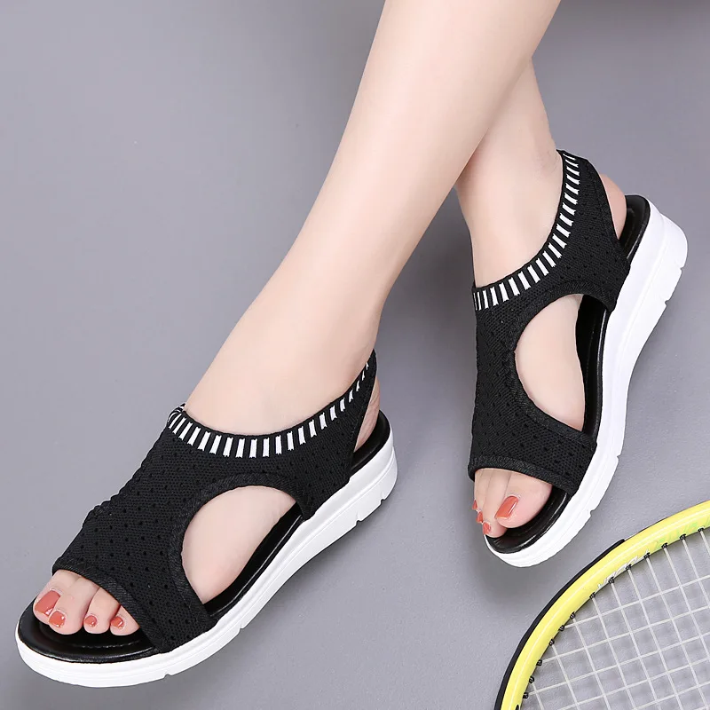 

Women Sandals 2020 New Female Shoes Women Summer Wedge Comfort Sandals Ladies Flat Slingback Sandals Women Sandalias black white