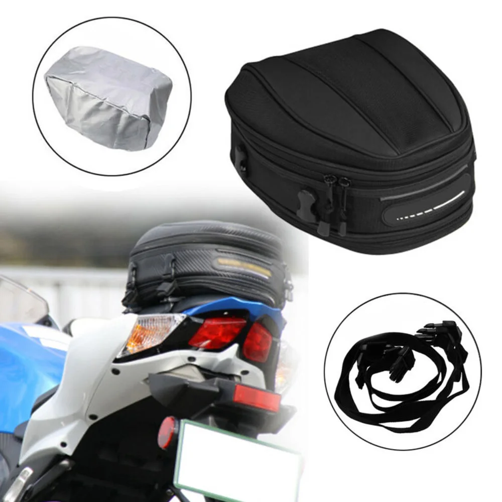 

Motorcycle Rear Seat Helmet Luggage Bag Tail Box W/ Rain Cover 30*24*8-15cm Kit