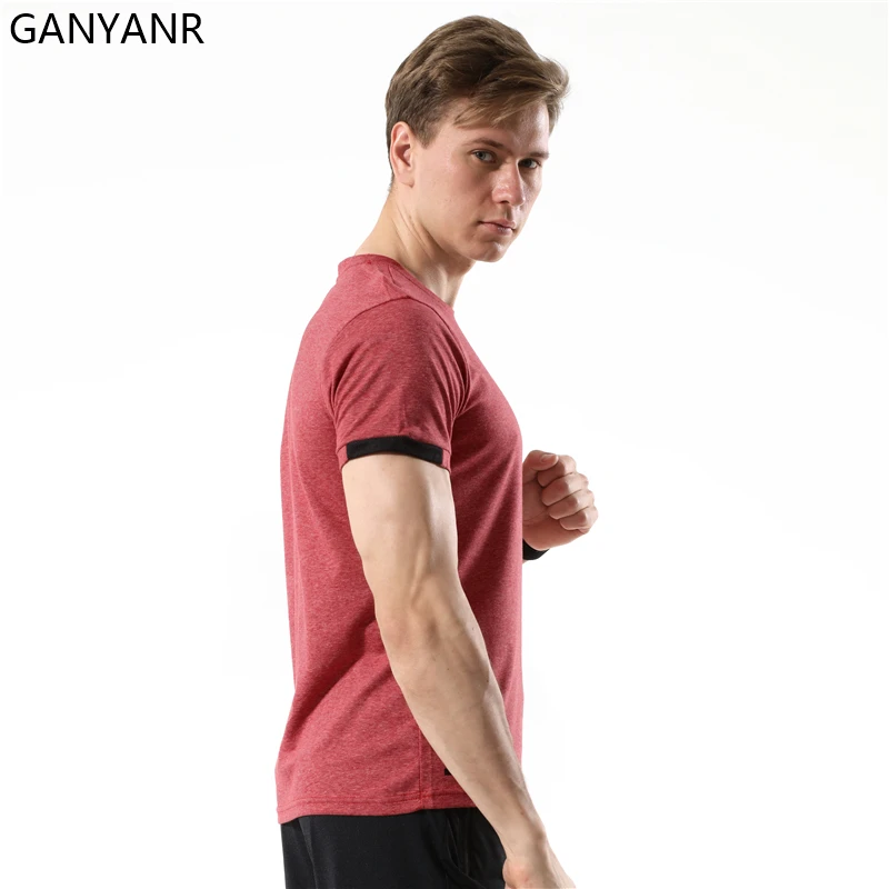 GANYANR Running T-shirt Workout Gym Sport Fitness Quick Dry Fit Sportswear Men Training Football Jerseys Bodybuilding Tracksuit