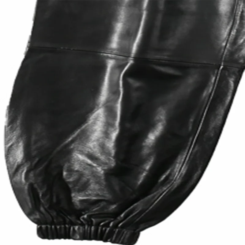Женские кожаные брюки с эластичной талией уличные из овечьей шкуры высокого