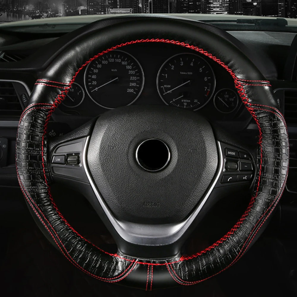 red line Натуральная кожа рулевое колесо крышка подходит для peugeot 108 208 308 508 2008 3008 т 5008 Citroen C1 C-Elysee C3 C4 C3 Aircross и т. д - Название цвета: red line