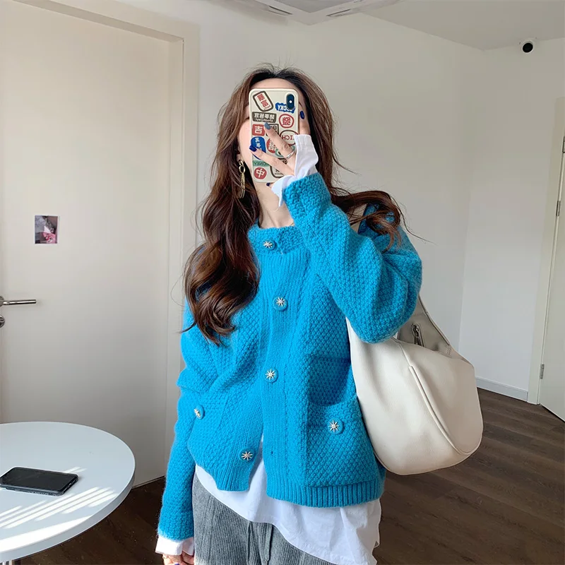 

Kpop Ins Y2k Autumn Winter Knitted Cardigans Women Fashion Chic Button O-Neck Solid Casual Knitwear Mujer All-Match knit jackets