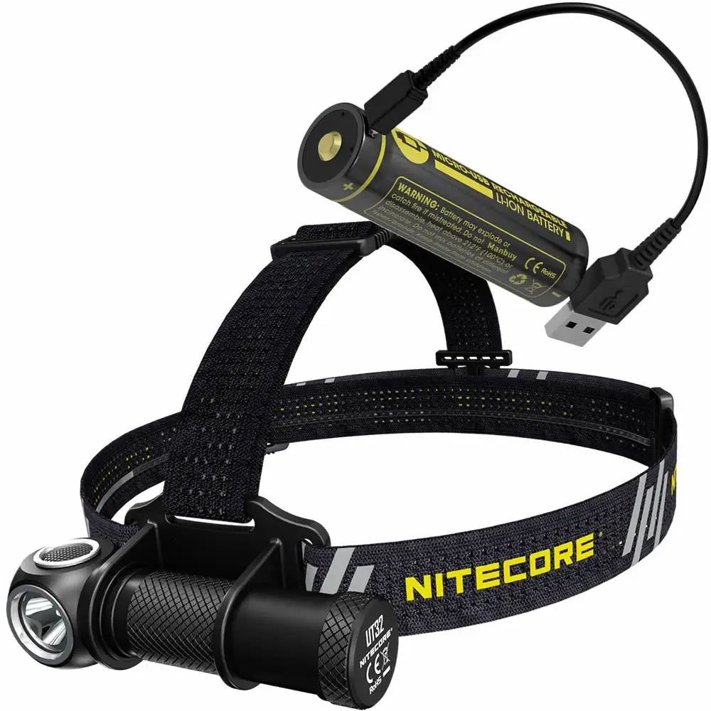 Wholesale NITECOR UT32 1100 Lm Cold +Warm CRI 2xLEDs Headlamp+ USB Port 18650 Rechargeable Battery+ USB Charging Cable Headlight