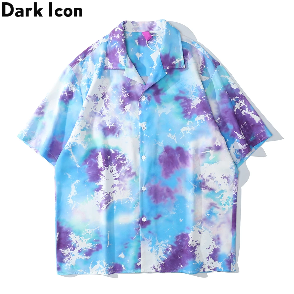 

Dark Icon Tie Dyeing Oversized Shirt Men Polo Shirts Summer Hawaiian Shirts Man
