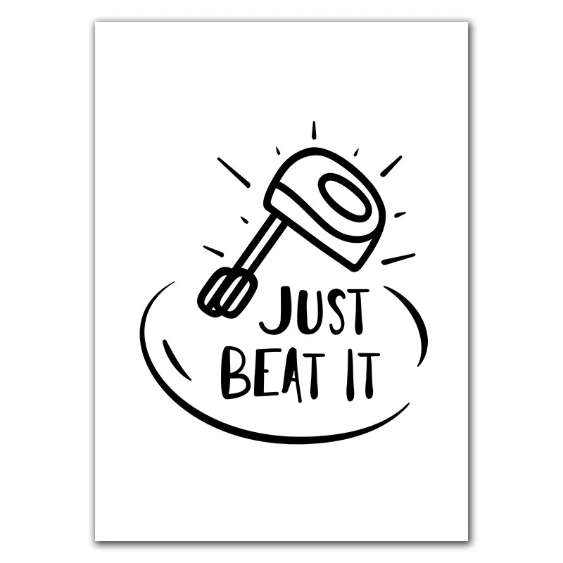 

Nordic Cartoon kitchenware Art Canvas Painting Print And Poster Black White Cooking Quote Wall Pictures Dining Hall Decor YX183